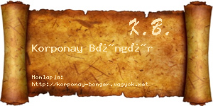 Korponay Böngér névjegykártya
